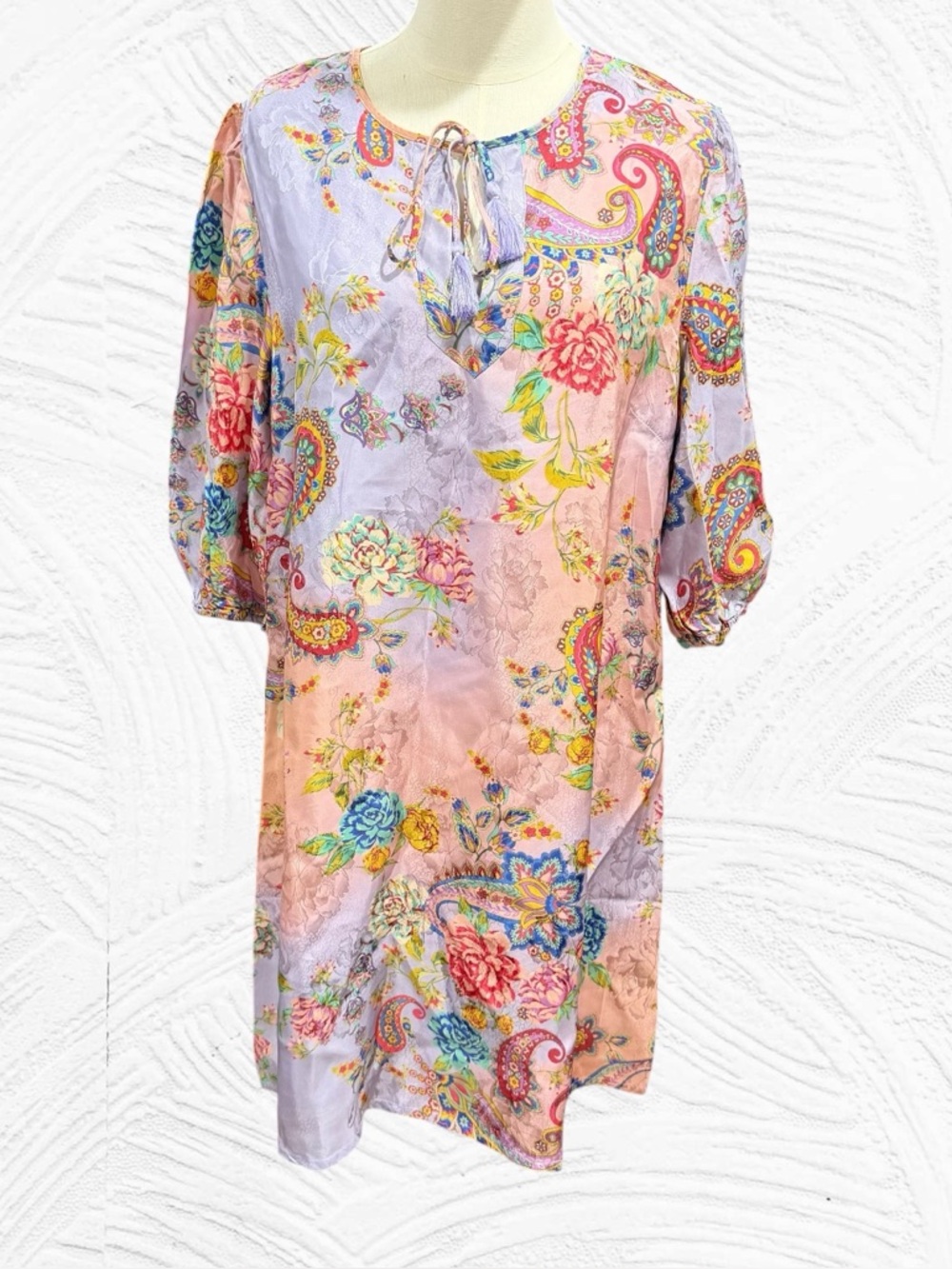 Johnny Was‎ Lavinia Paisley Floral Mini Dress Size Large Pastels Asian